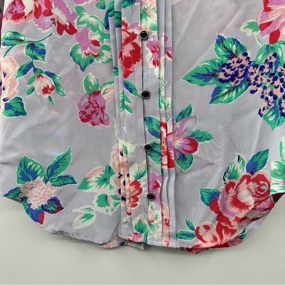 Yumi Kim Silk Light Purple Lilac & Pink Floral Print Button Down Top Size XS - Picture 3 of 8